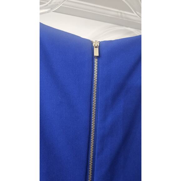 Calvin Klein Dress Size 4 Sheath Blue Sleeveless Knee Length Gold Accents Zip - Picture 6 of 9